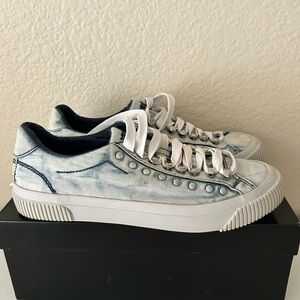 Stylish Denim Sneakers with White Accents